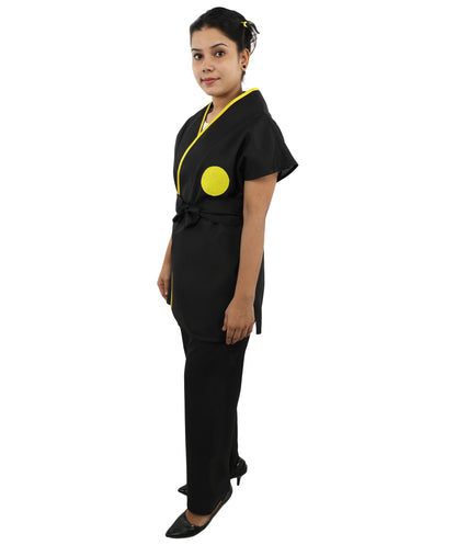 HPO Women’s Black Martial Arts Costume – Sleeveless Top, Belt & Trousers Outfit Set  | Theme Party & Cosplay Presentation Wear