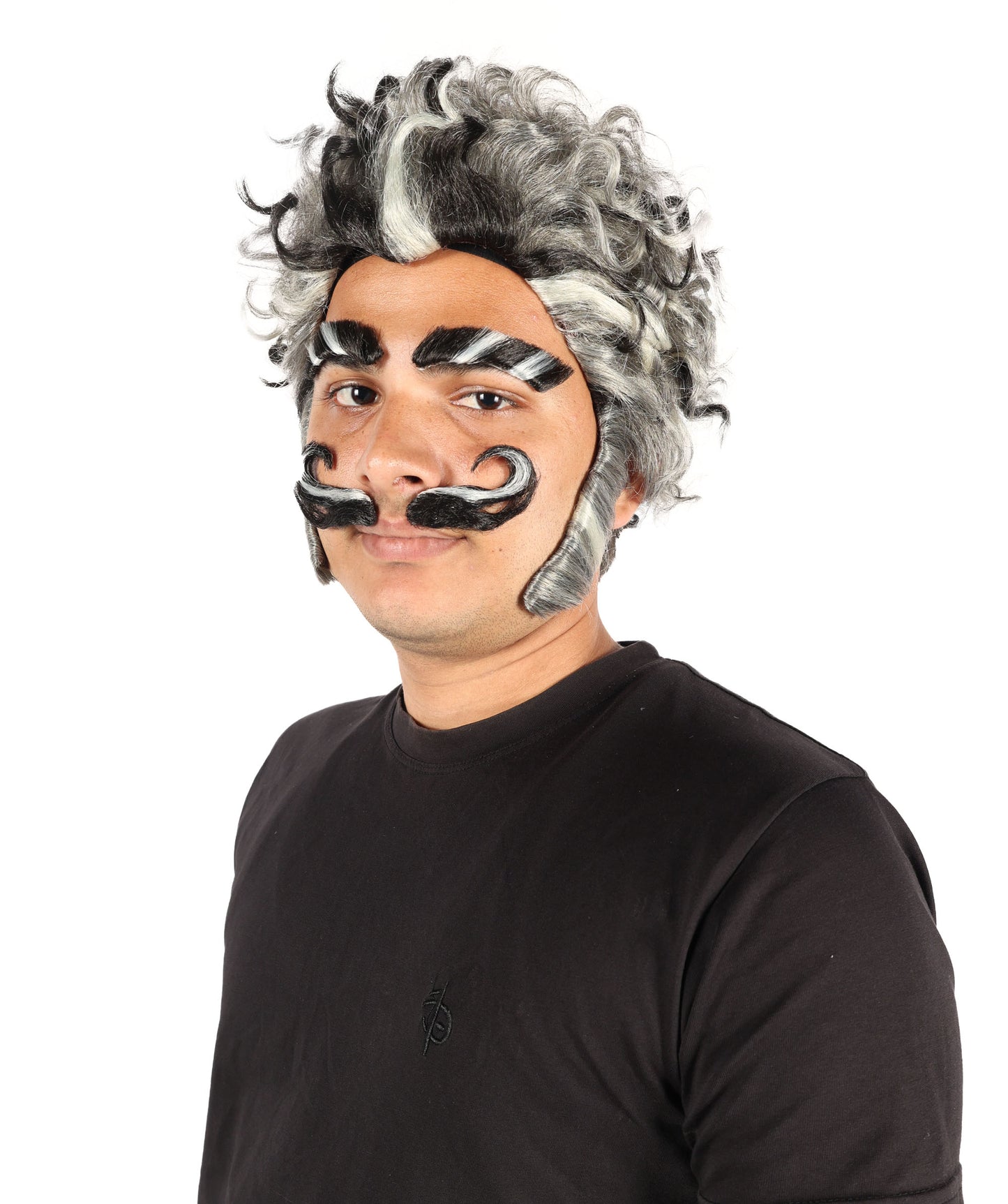 HPO Men's Headmaster Dark Gray Wig with Mustache Set | Halloween Wig | Flame-retardant Synthetic Fiber
