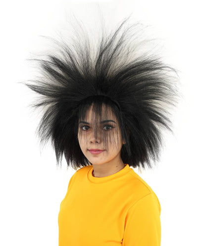 HPO Women's 21-Inch High Volume Black and White Drag Queen Wig | Capless Cap with Flame-Resistant Synthetic Fiber | Large Fluffy Hairpiece for Halloween and Cosplay