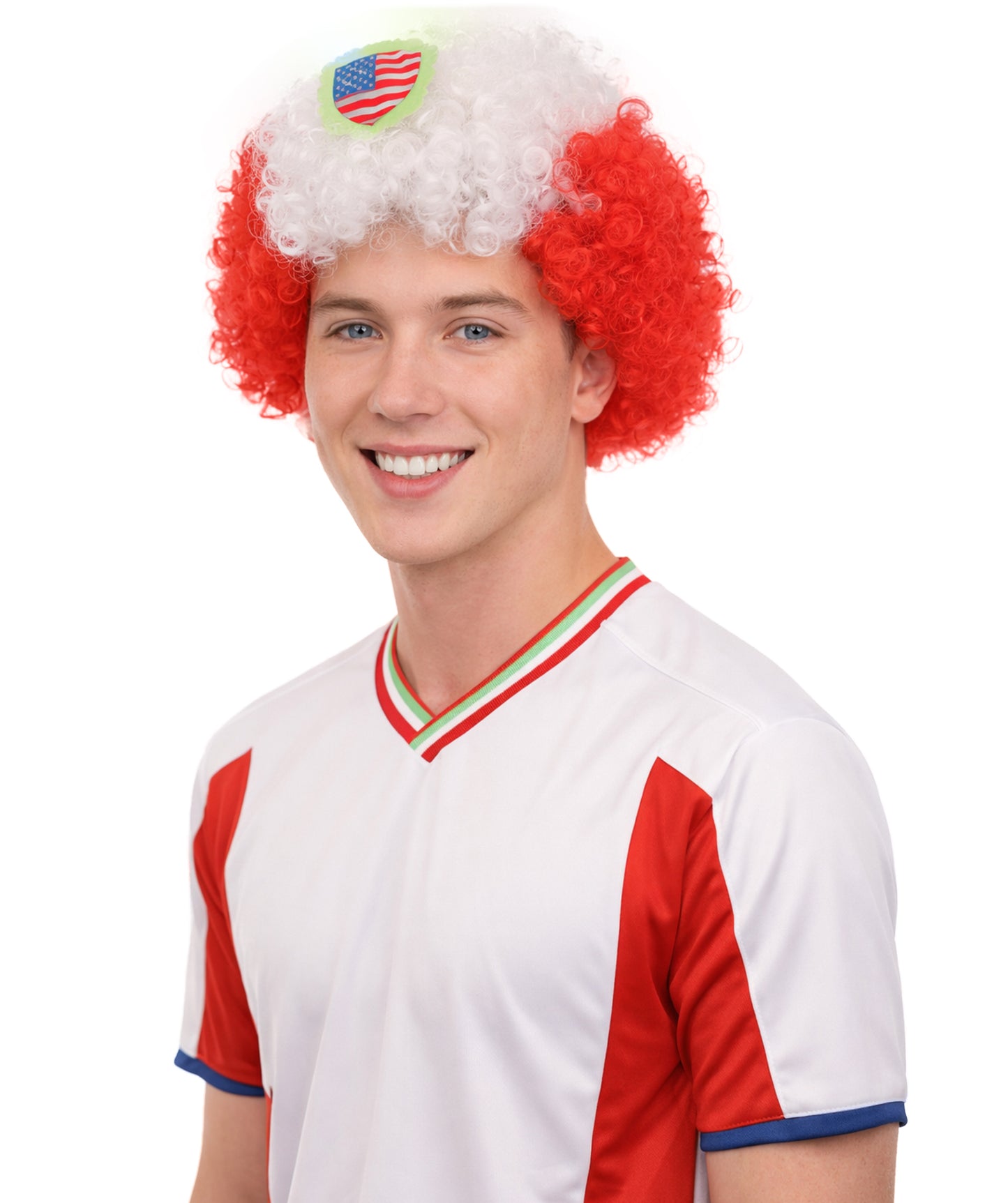 Peru Flag Sport Afro Wig |  Jumbo Red White Wig