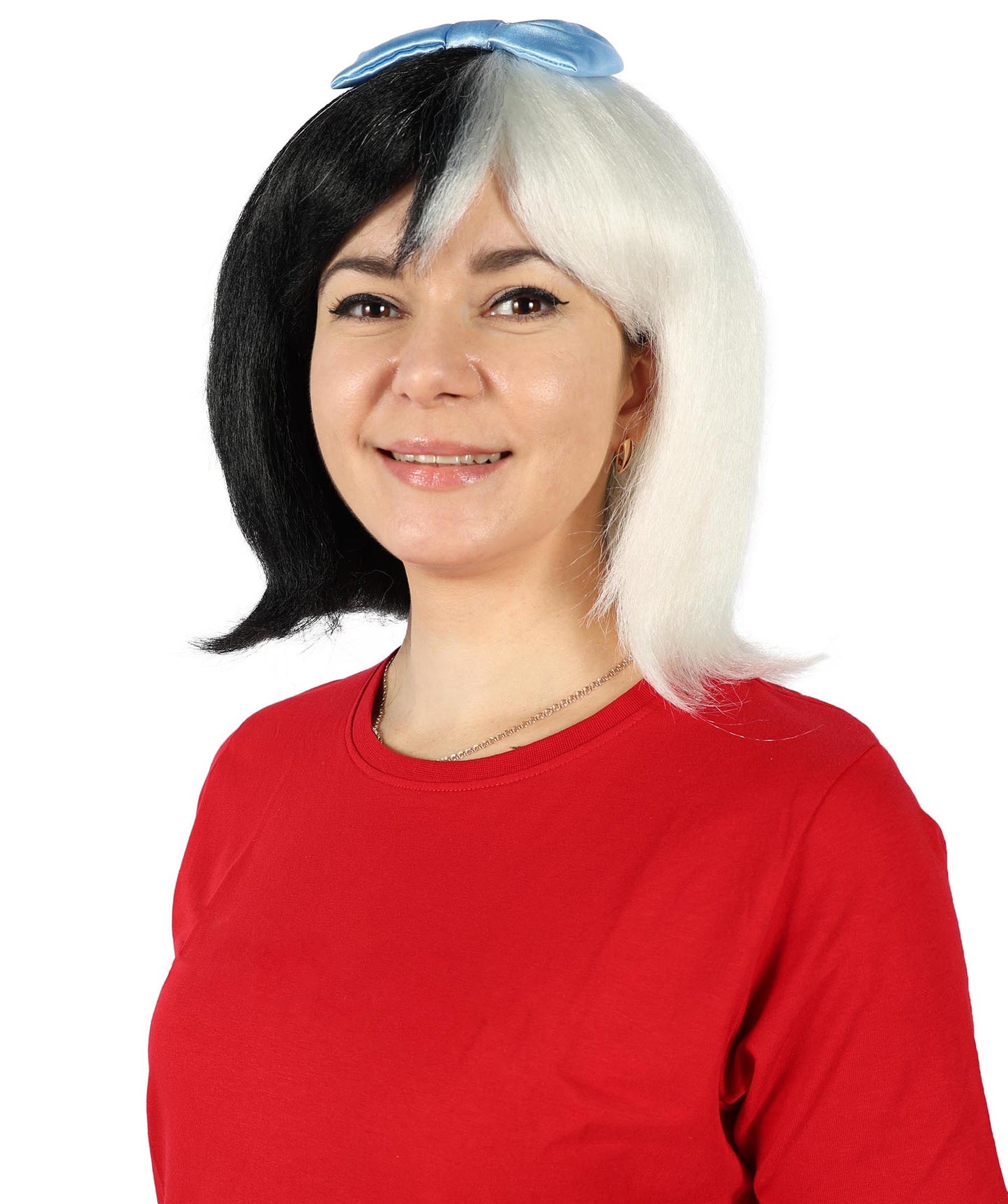 Womens Cavewoman Wig with Bow , Black TV/Movie Wigs , Premium Breathable Capless Cap