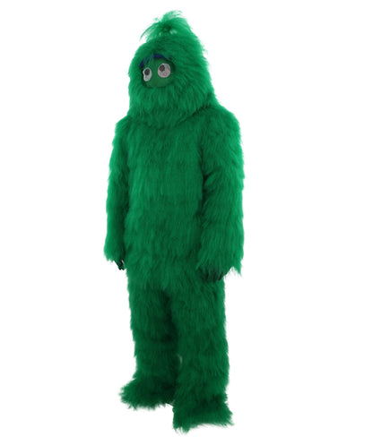 HPO Unisex Green Animal Fur Monster Costume Bundle – 75 Inch Full Outfit with Head Mask & Body Suit | Plush Mascot Style Costume for Halloween and Cosplay