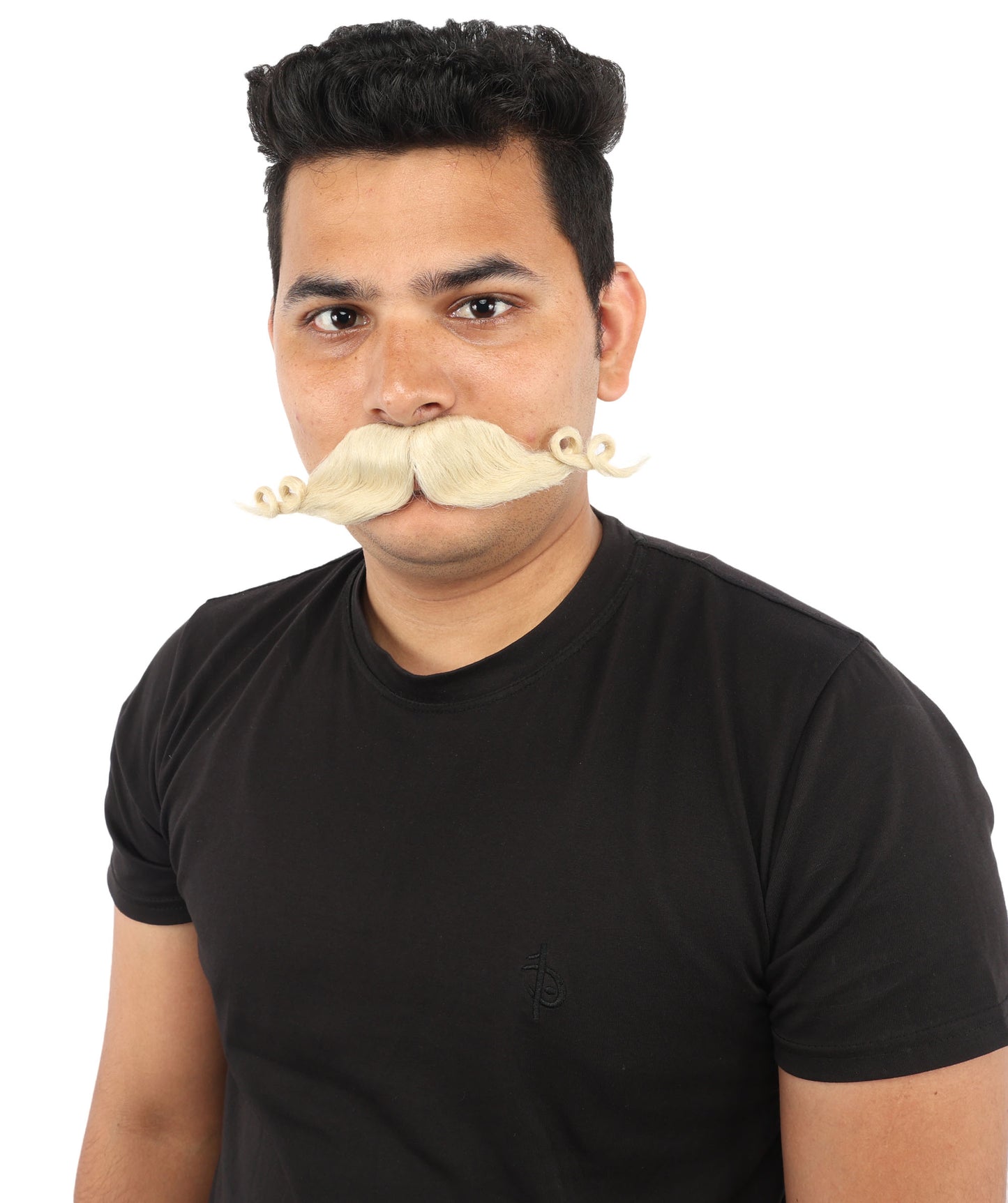 HPO Men’s Brown Curled Handlebar Mustache – Vintage Style Fake Facial Hair for Retro Characters | Ideal for Halloween, Cosplay and Themed Parties