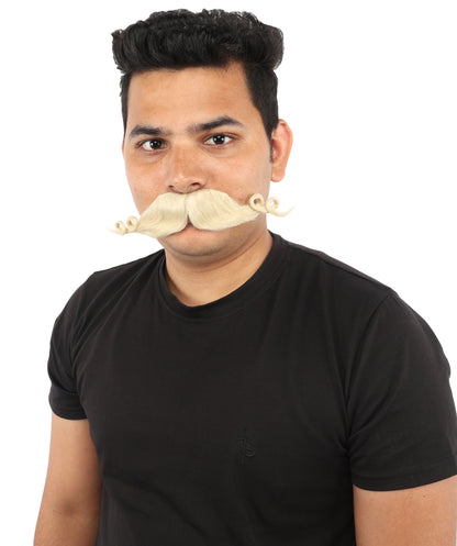 HPO Men’s Brown Curled Handlebar Mustache – Vintage Style Fake Facial Hair for Retro Characters | Ideal for Halloween, Cosplay and Themed Parties