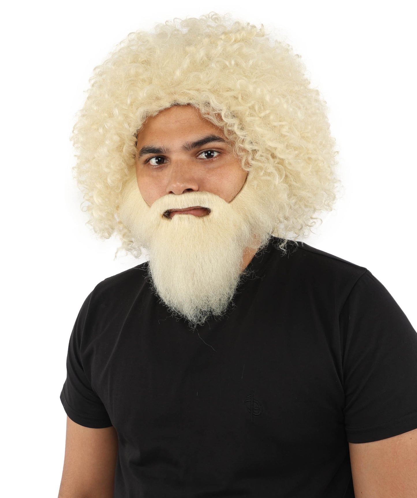 HPO Men's Wild Caveman Orange Wig Beard & Mustache Set | Massive Frizzy Orange Afro and Full Beard Set with Messy Texture | Prehistoric Costume, Viking Cosplay, Halloween, and Funny Party Props