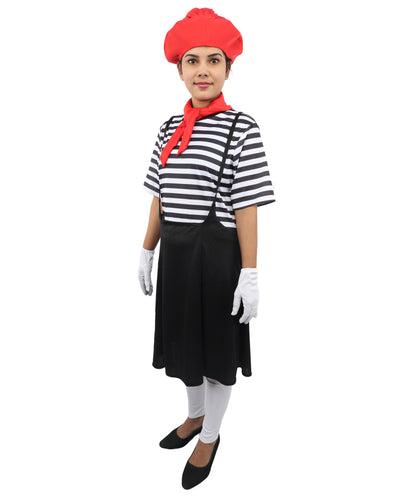 HPO Women for French Artist Costume | Black Dress, Scarf, Cap, and Hand Gloves | Outfit for Halloween, Parties, Stage & Cosplay