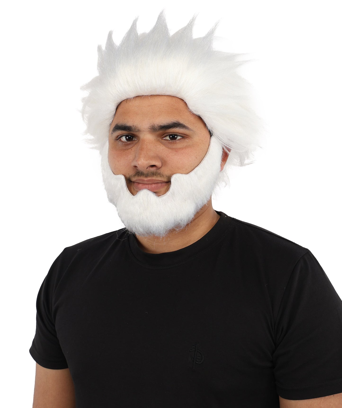HPO Men’s 11-Inch White Spiky Wig with Beard Set |  Ideal for Cosplay, and Themed Events | Bold Style for Fun and Creative Looks
