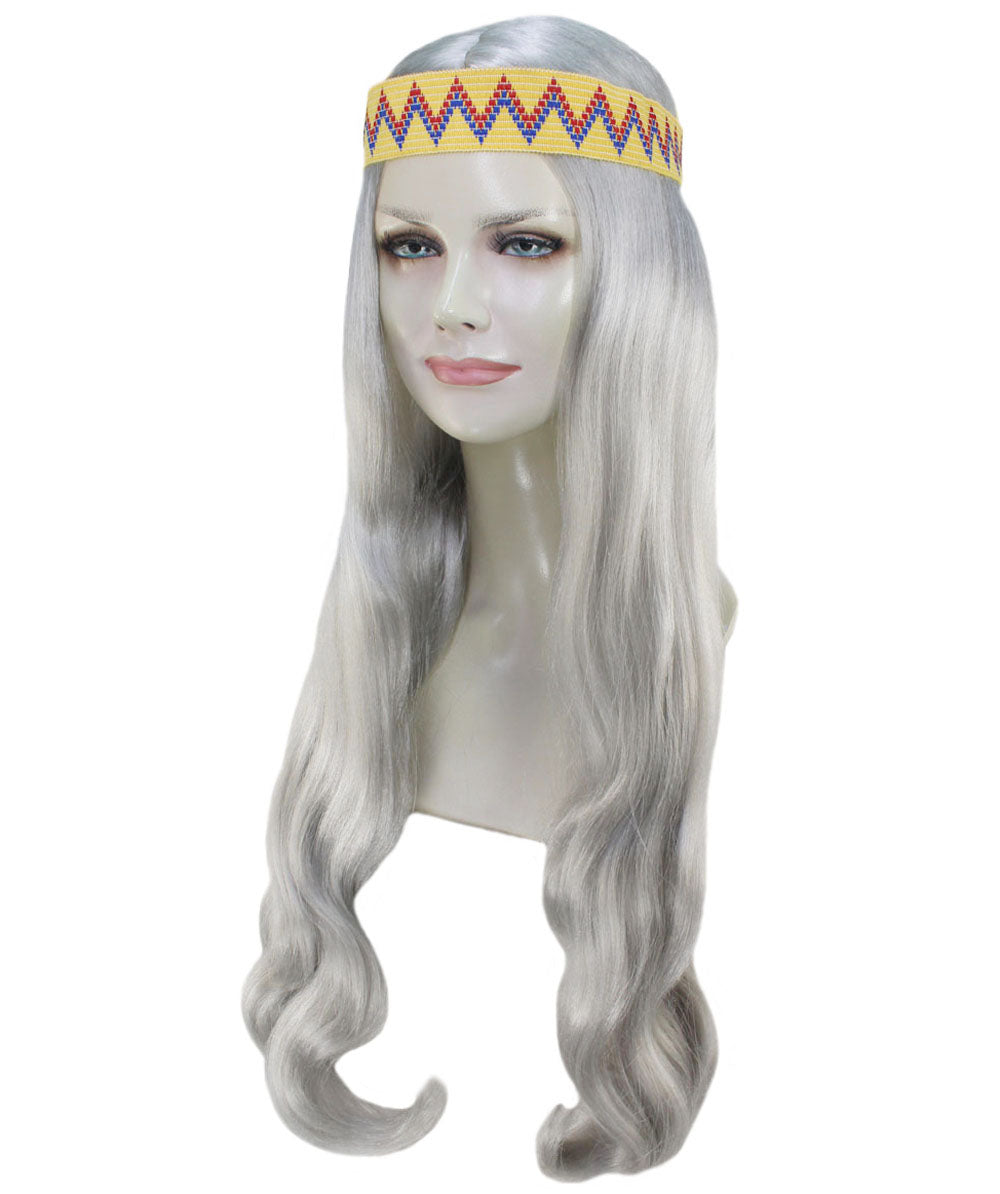 HPO Adult Female WIG Hippie Long with Headband – Boho Multiple Wigs Premium Breathable Capless Cap with Flame Retardant Synthetic Fiber Hair