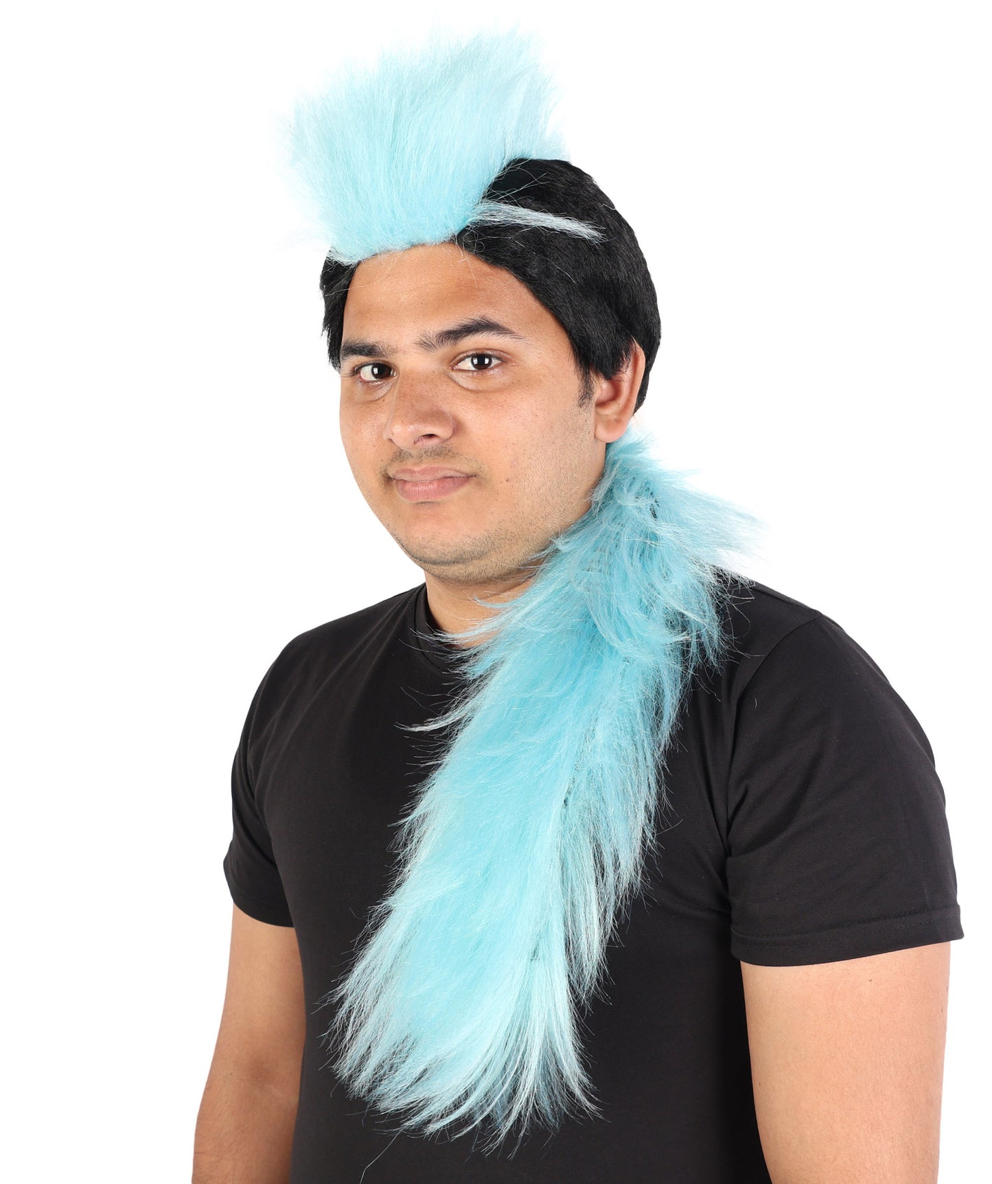 Long Tail Mohawk Wig | Two tone spiked synthetic top with extended dramatic tail and capless base | Essential for Halloween cosplay drag theater and costume events