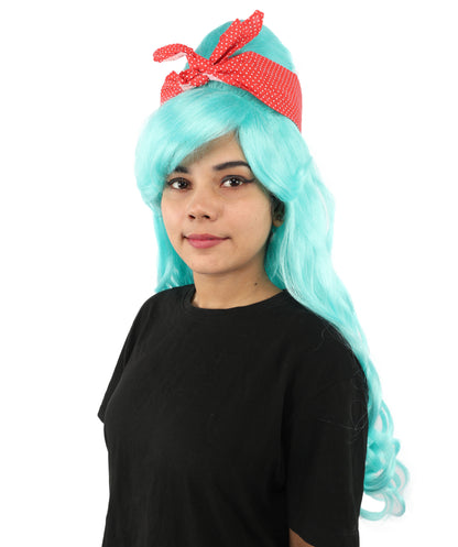 HPO Women’s Retro Beehive Wig with Red Bow | Multicolor Options | Extra Long Wavy Fancy Dress Accessory | Fancy Dress Accessory | Celebrity-Inspired Hair for Halloween, Cosplay & Music Tribute Parties