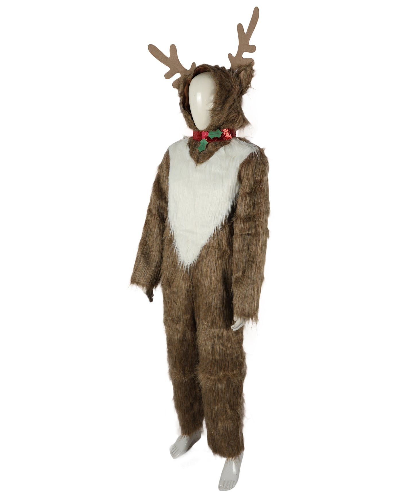 HPO Adult Unisex Multiple Plush Reindeer Costume with Antler Headband & Tail | Holiday Party Christmas Cosplay Outfit | Soft, Comfortable, Lightweight
