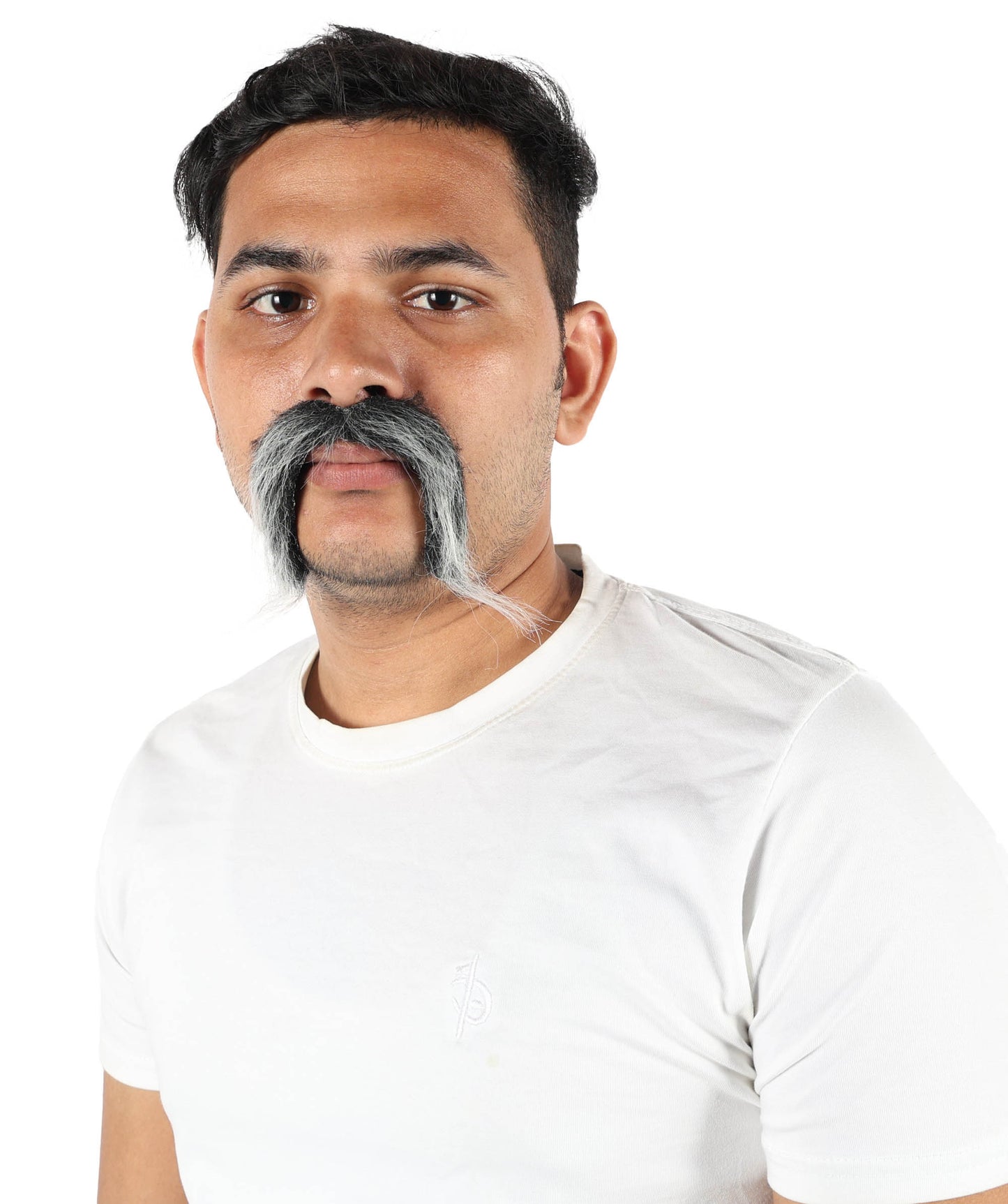 HPO Men’s Self-Adhesive Dark Grey Fake Mustache | Realistic Facial Accessory for Party, Halloween & Cosplay | Flame-retardant Synthetic Fiber