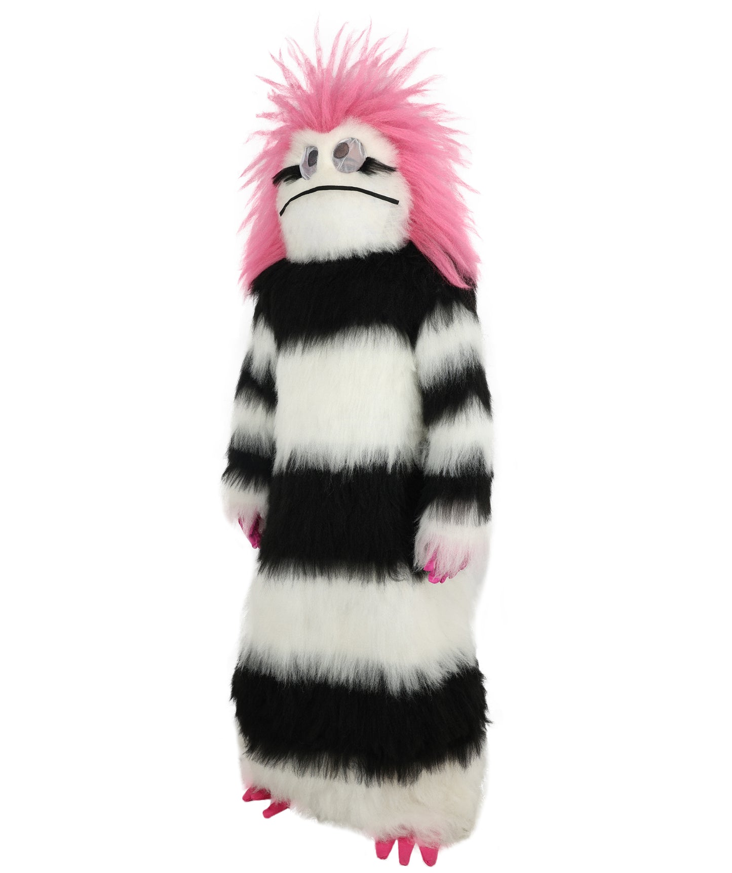 HPO Unisex Spiky Monster Headwear Costume Bundle & Mask Set | Pink spiked top with black and white striped body voluminous flame-retardant synthetic fiber mask construction | Party, Halloween, cosplay, theater, drag, performance, costume events