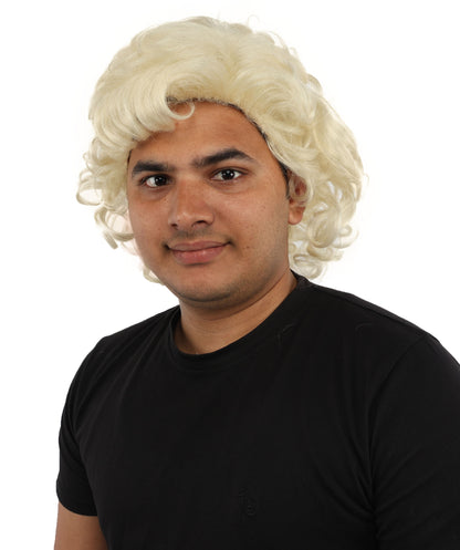 HPO Men’s 80s Light Brown Curly Mullet Wig | Flame-retardant Synthetic Fiber | Retro Movie Character Inspired Hairpiece for Cosplay & Halloween