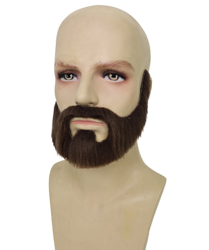HPO Men's Brown Chinstrap Beard | Trim brown U-shape facial hair design | Ideal for party, Halloween, cosplay, theater, drag, performance, costume events