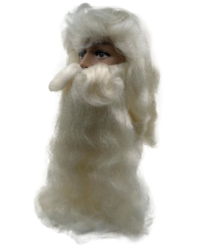 Adult Santa Claus Long Creamy white Wig & Curly Beard Set | Extra Long Festive Holiday Wig for Men | Breathable Capless Cap for Christmas, Cosplay, Parties & Events