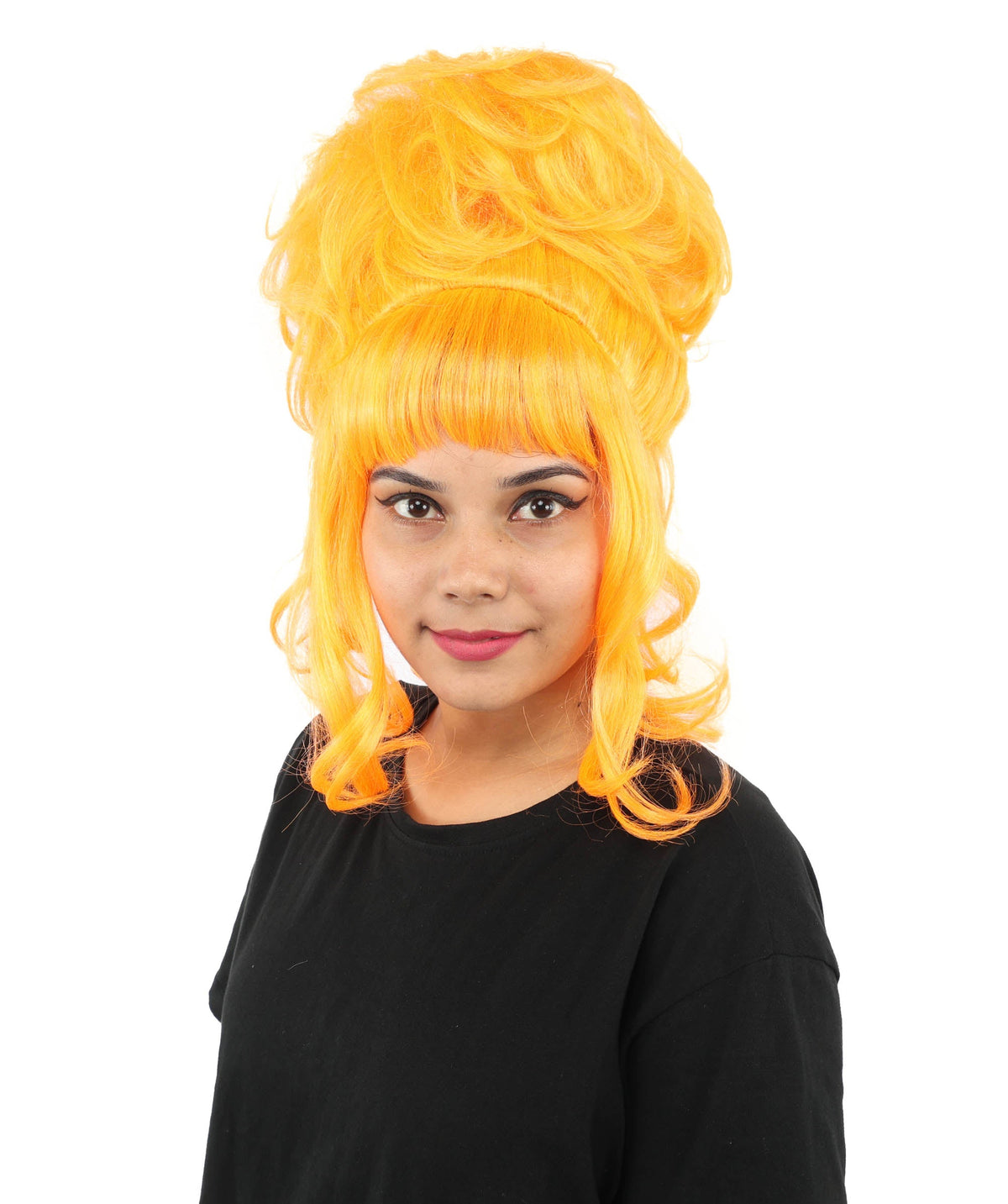 HPO Adult Women's Elegant Updo Tendril Wig | Multiple Color Options | Pastel peach hue, create of synthetic fiber, high teased volume with face-framing strands, breathable capless cap | Party, Halloween, theater, drag, performance, costume events