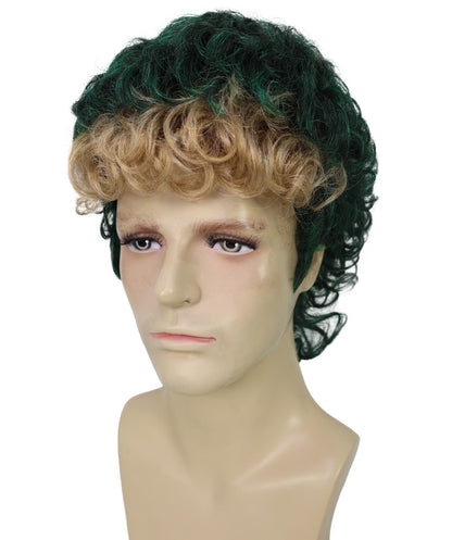 HPO Men’s Permed Bang Multicolor Wig – Flame-Retardant Synthetic Wig with Curly Front Fringe | Breathable Capless Cap Design | Cosplay & Party Hair