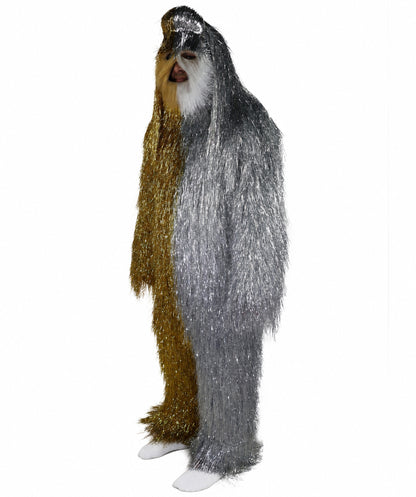 HPO Unisex Tinsel Hairy Two-Part Costume, Bundle & Mask Set | Full-Body Suit & Matching Mask | Long Hair Funny Costume for Halloween, Performers, Cosplay & Mascots