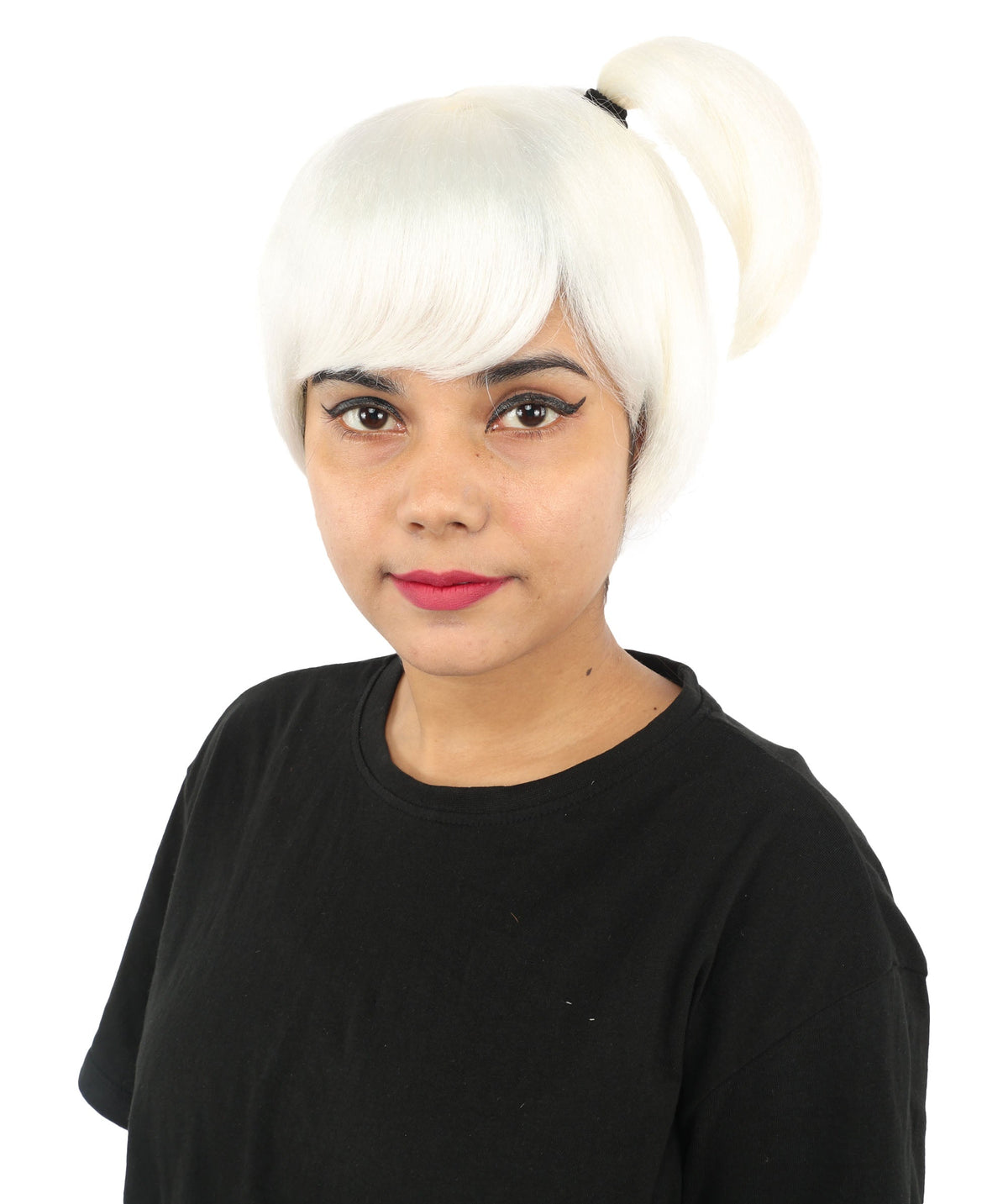 HPO Adult Women's Anime Trainer Character Wig | Vibrant hue multicolor options, create of synthetic fiber, short choppy bob with high side ponytail, breathable base | Cosplay, Halloween, theater, party, performance, costume events