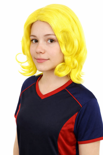 HPO Women's Wavy Bright Yellow Wig | Vibrant Synthetic Medium Hairstyle for Cosplay, Festivals, Stage Shows,  Parties & Photoshoots