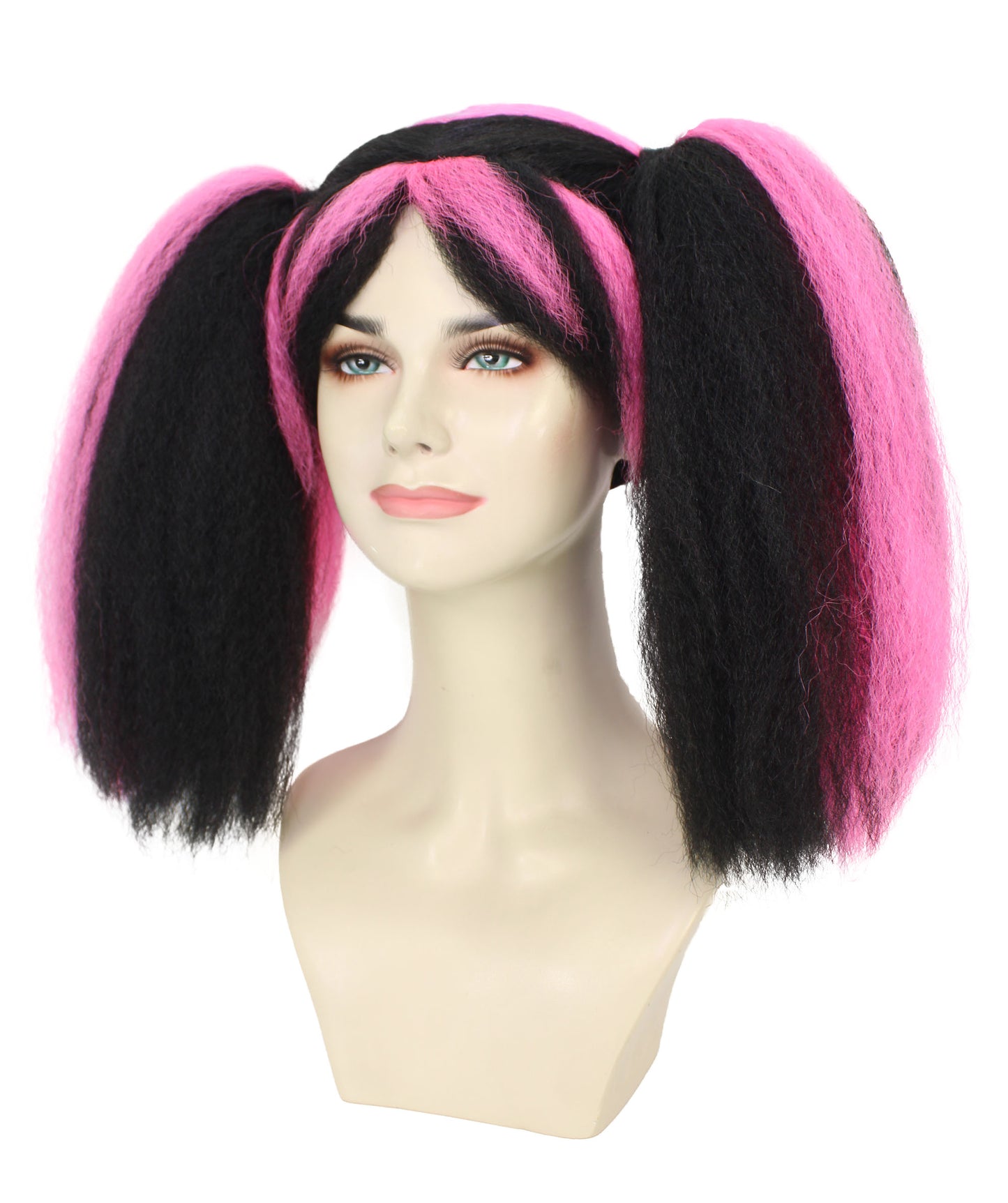 HPO Adult Women’s Steampunk Wig with Black Base and Vibrant Pink Streaks Ponytails | Synthetic Flame-Retardant Fiber |