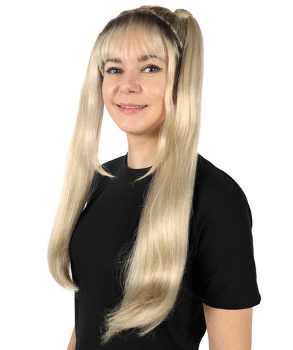HPO Women Chic 90s Pop Star Wig Multiple Bun Style with Flirty Flair and Retro Appeal, Premium Breathable Capless Cap