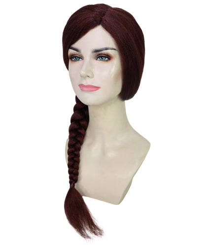 Women's Medium Brown Witch-Inspired Long Side Braid Wig | Side-Parted Micro Braid Cosplay Hair for Halloween & Theater Looks