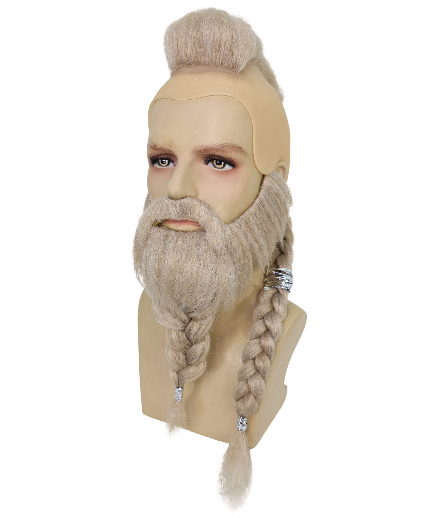 HPO Men's Viking Warrior Wig Mustache & Beard Set | Long Blonde Braided Hair with Mohawk and Tied Beard | Accessories for Halloween Cosplay & Festivals