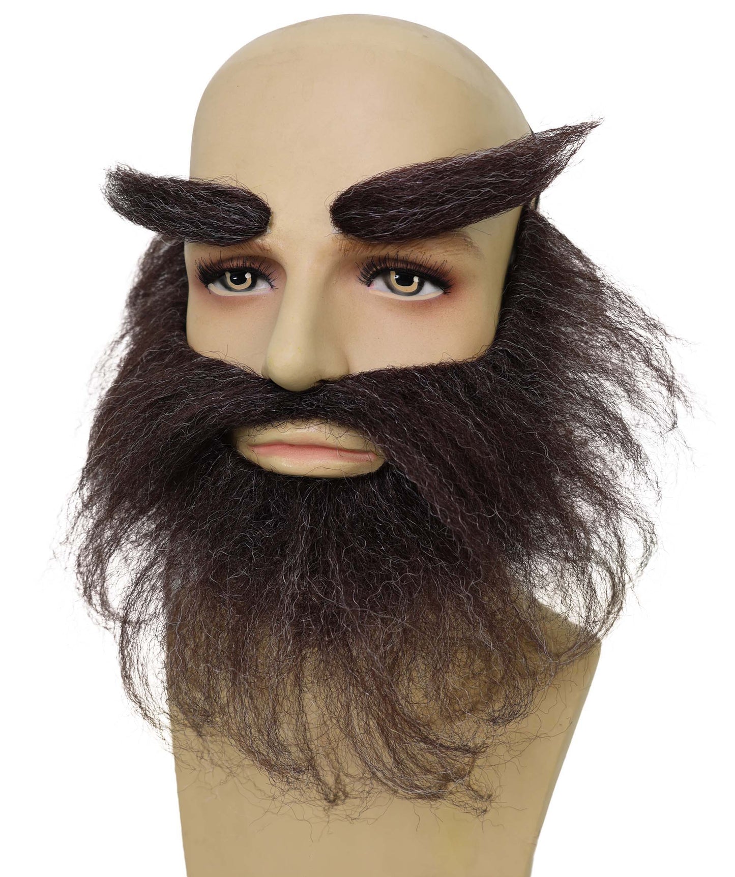 HPO Adult Men’s Self-Adhesive Trapper Dark Brown Beard and Eyebrows Facial Hair Set | Fake Facial Hair Kit for Adults | Flame-retardant Synthetic Fiber