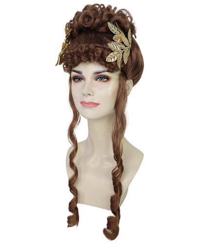 Women's Laurel Leaf Headpiece with Gold Wig | Roman & Greek Goddess-Inspired Accessory for Halloween & Themed Events | Premium Synthetic Hair with Adjustable Fit