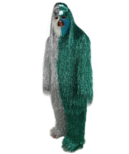 HPO Unisex Tinsel Hairy Two-Part Costume, Bundle & Mask Set | Full-Body Suit & Matching Mask | Long Hair Funny Costume for Halloween, Performers, Cosplay & Mascots