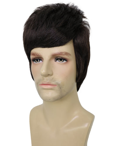 HPO Men's 80'S Rock Star Noel Gallagher-Inspired Short Straight Brown Wigs, Classic Brit pop Look for Halloween & Costumes, Breathable Caples Cap Flame-Retardant Synthetic Fiber Hair