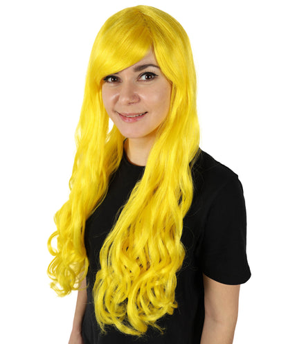 HPO Women's Multicolor Long Curly Wig with Fringe, Flame-retardant Synthetic Fiber