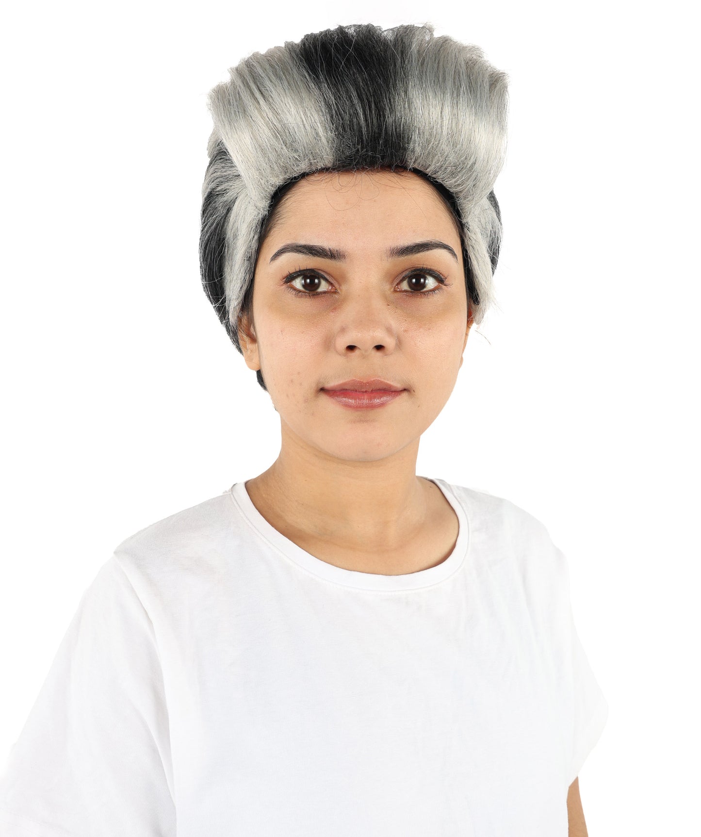Hollywood Comedian-Inspired Wig | Short Curly Black & Grey Hairstyle | Adjustable Cap for Cosplay, Halloween, Parties, Stage & Roleplay