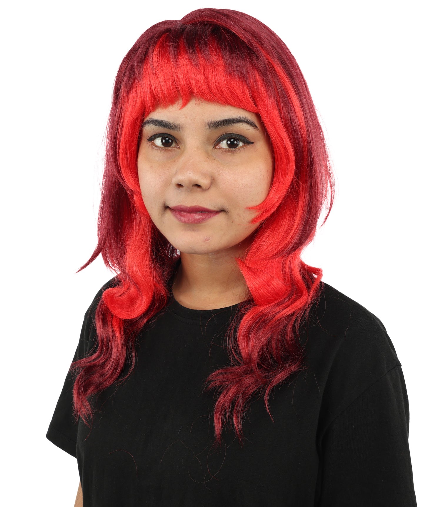 HPO Mullet Style Layered Wig with Bangs - Short Wavy Costume Hair Outfit | Retro Inspired Headpiece for Cosplay, Styling & Parties