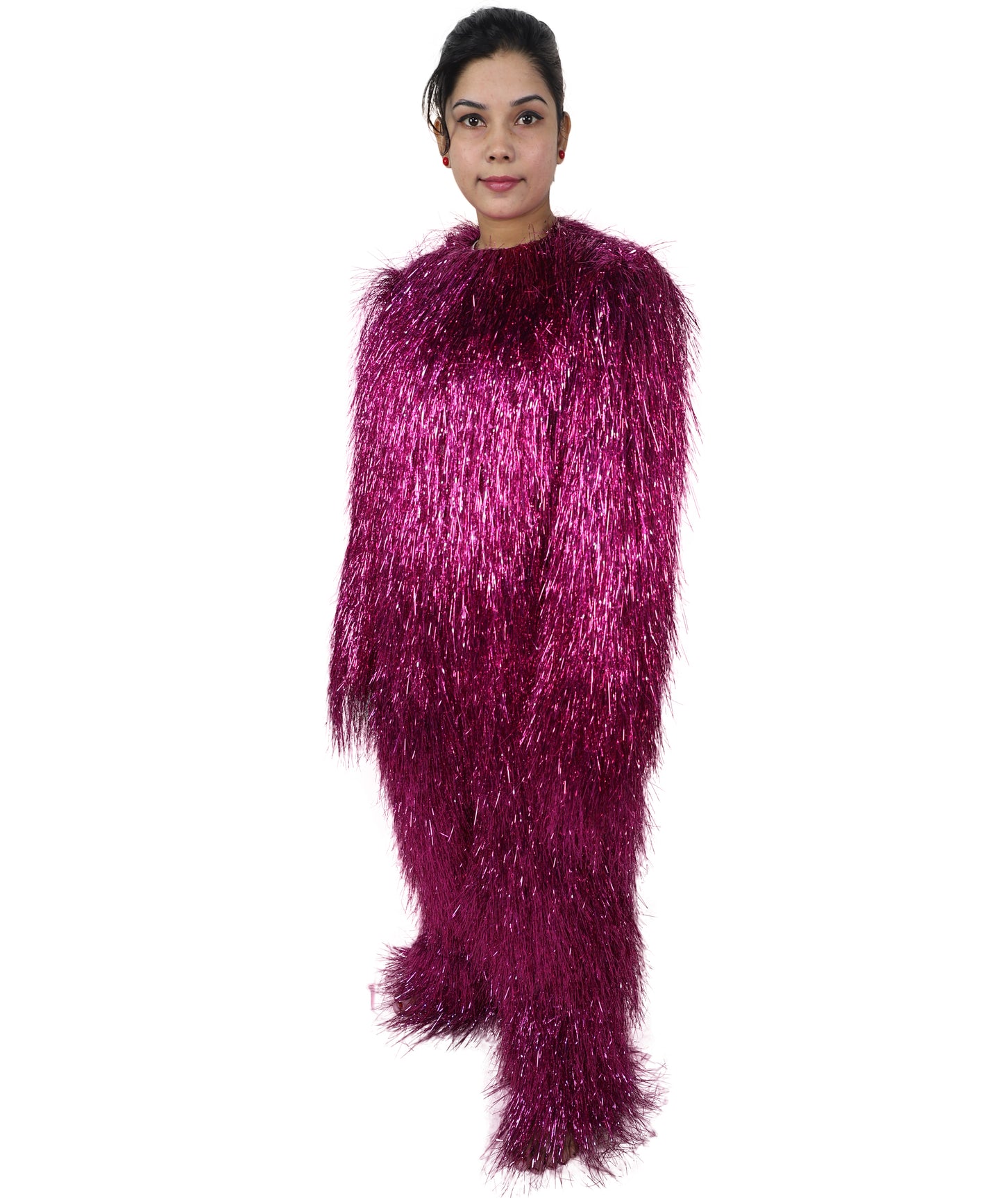 HPO Unisex Teen Extreme Tinsel Hairy Person Costume Bundle & Mask Set - Full-Body Tinsel Hair Suit Extra-Long Costume Wig for Halloween, Cosplay & Parties - Multiple Color Options
