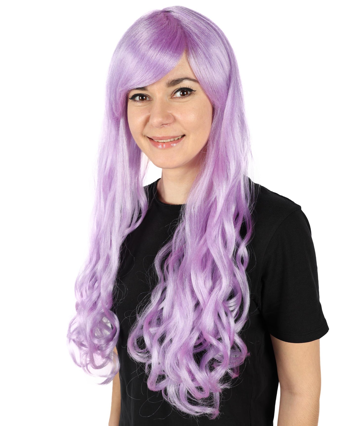 HPO Women's Multicolor Long Curly Wig with Fringe, Flame-retardant Synthetic Fiber