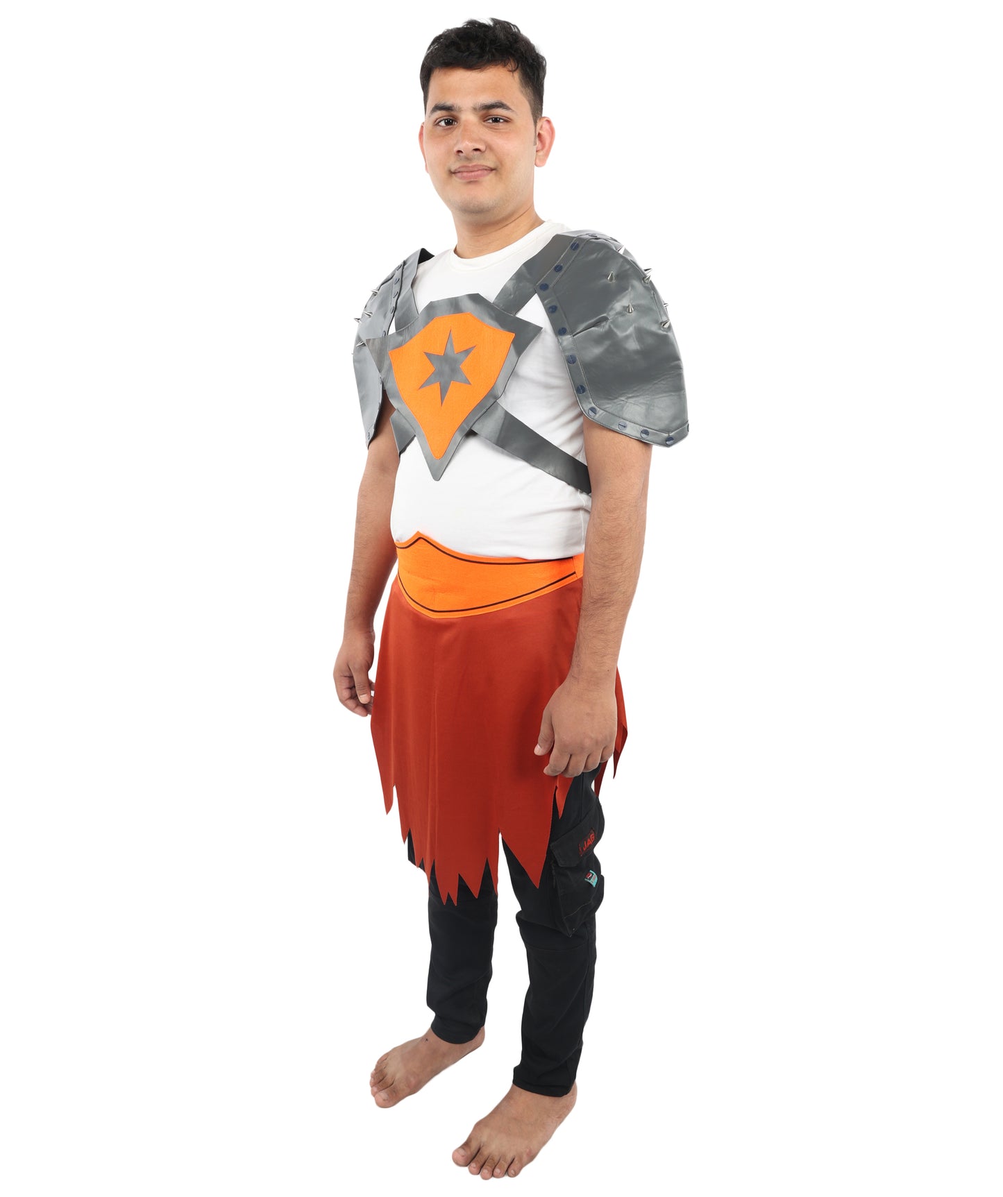 HPO Men's Tribal Warrior Costume – Grey Top & Brown Skirt | Fantasy Battle Outfit for Halloween, Cosplay, Parties