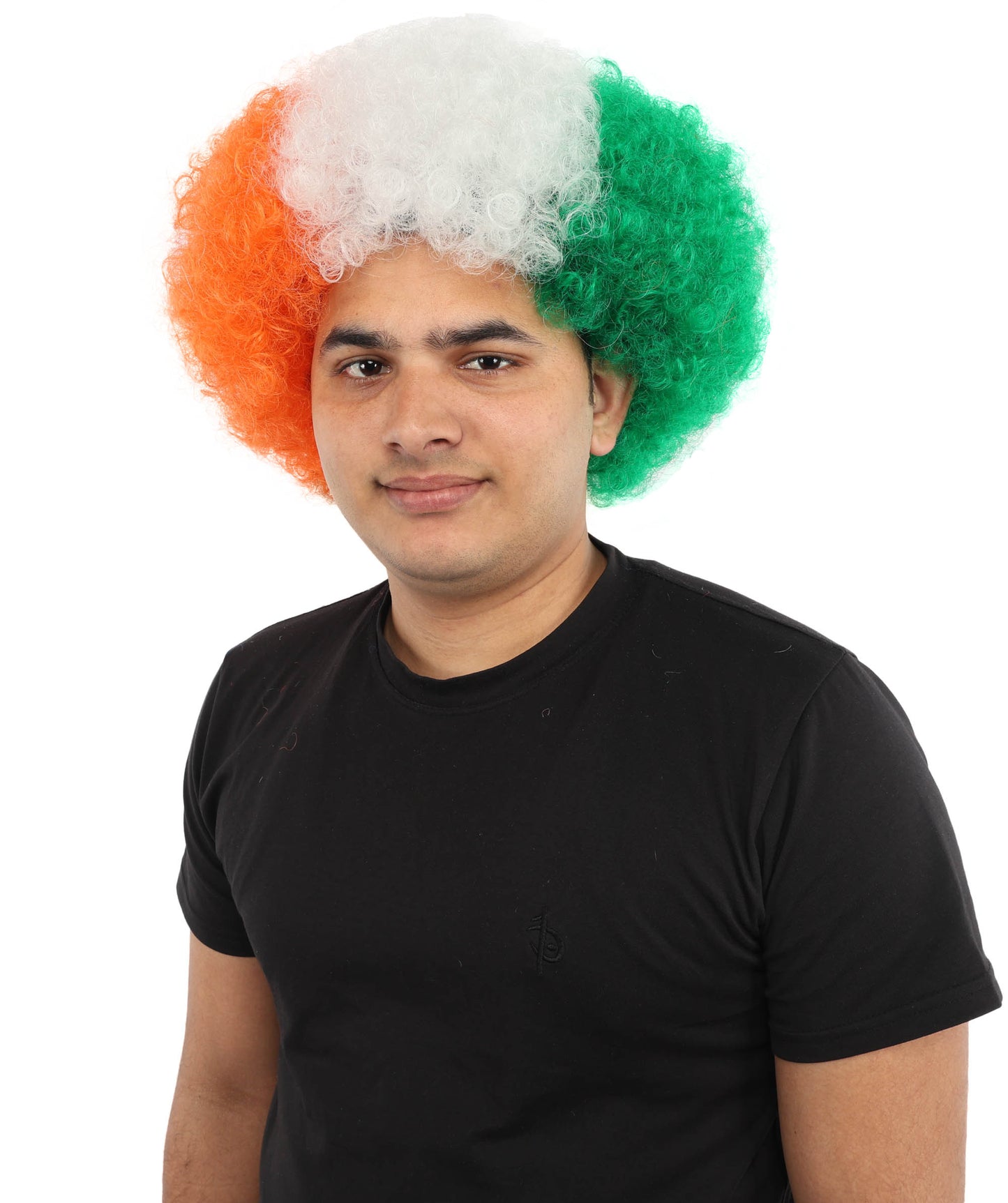 HPO Unisex Cote d'Ivoire Afro Wig | 12 Inch Orange White Green Tricolor Synthetic Curls | Sports Event National Holiday Parade Soccer Match Fan Gear