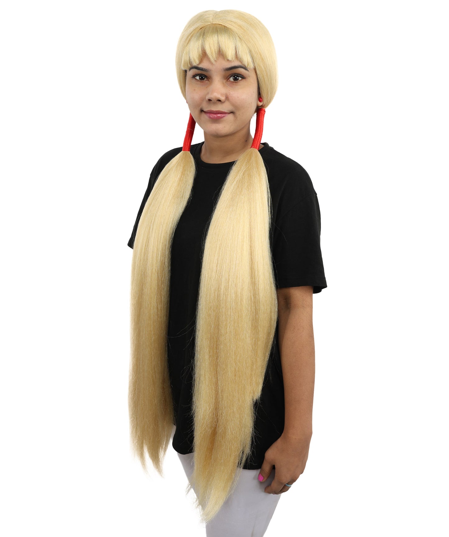 HPO Women's Extra Long Pigtail Wig | Multicolor Options | Floor Length Straight Twin Tails with Bangs, Heat Friendly Synthetic Fiber & Adjustable Cap | Halloween, Fairy Roleplay, Magical Girl Theme, Theater & Carnival