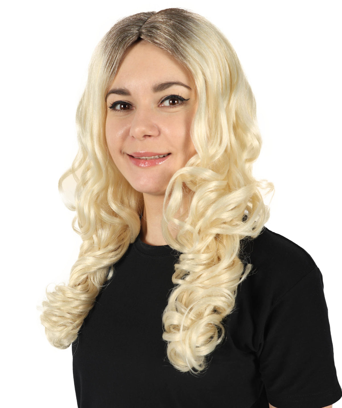 HPO Women's Sabrina Carpenter-Inspired Platinum Brown and Blonde Wavy Wig for Glamorous Events Breathable Caples Cap Flame-Retardant Synthetic Fiber Hair