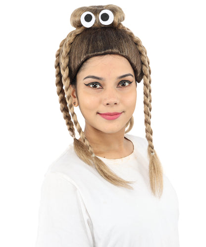 HPO Women's Spider Bun Braided wig | Brown, created of flame-retardant synthetic fiber, novelty spider shape with woven legs, capless base | Halloween, novelty events, party, drag