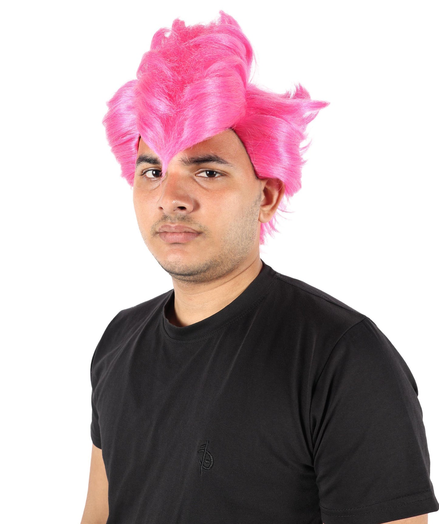 HPO Men’s Short Spiky Pink Wig | Anime-Inspired Voluminous Hairstyle | Adjustable Fit for Stage, Parties & Roleplay