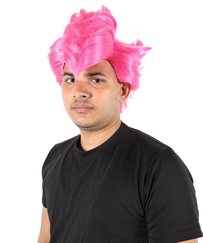HPO Men’s Short Spiky Pink Wig | Anime-Inspired Voluminous Hairstyle | Adjustable Fit for Stage, Parties & Roleplay