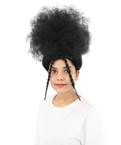 HPO Women’s Afro Puff Black Wig with Natural-Textured Curls | High-Puff Synthetic Wig for Halloween and Cosplay | Capless Design | Soft Volume & Style for Festival Fashion