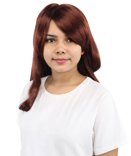 HPO Women's Chocolate Brown Anime Character Wig | Synthetic Fiber with Side Swept Bangs and Top Tuft | Halloween Party and Comic Con Events