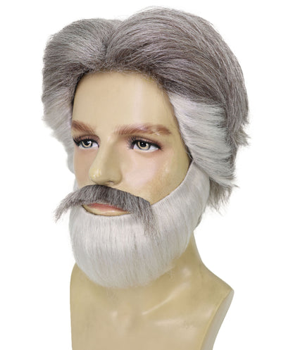 HPO Adult Men’s Franco Culture Modern Grey Halloween Wig, Mustache & Beard Set | Synthetic Flame‑Retardant Fiber | Breathable Capless Cap for Stage & Party
