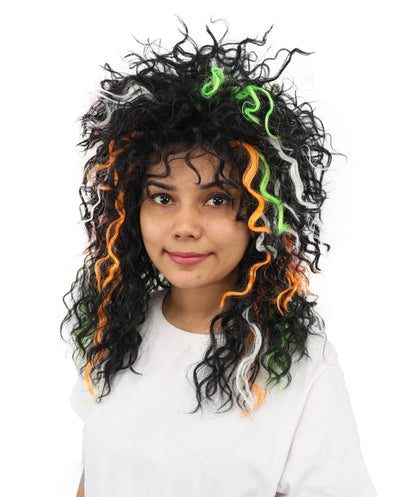 HPO Women's Wild Shaggy Rocker Wig | Multi-colored dark base, create of synthetic fiber, massive frizzy volume, breathable base | Party, Halloween, theater, drag, performance, costume events