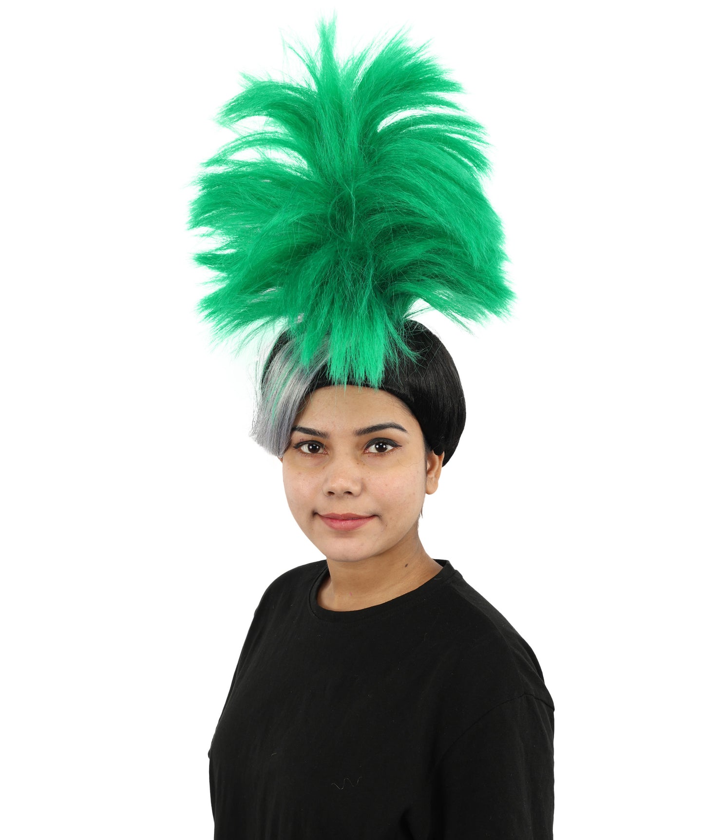 HPO Women’s Green Palm Tree Spiked Wig | 19 Inch Wig with High Standing Top | Funky Green Wig for Party, Festival, or Stage Use